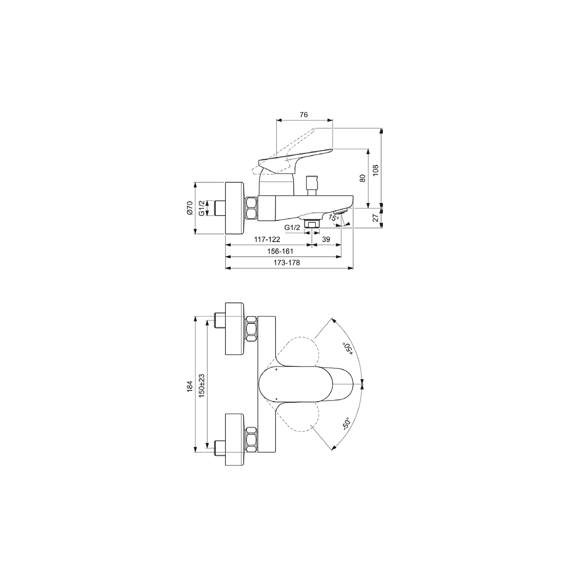 Смесител за вана/душ Ceralife O BE029XG хром Ideal Standard